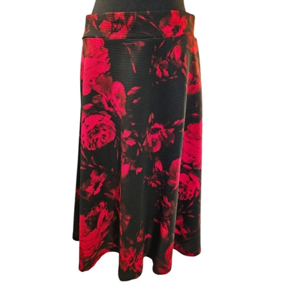 Red A-Line Midi Skirt with Wrap Style